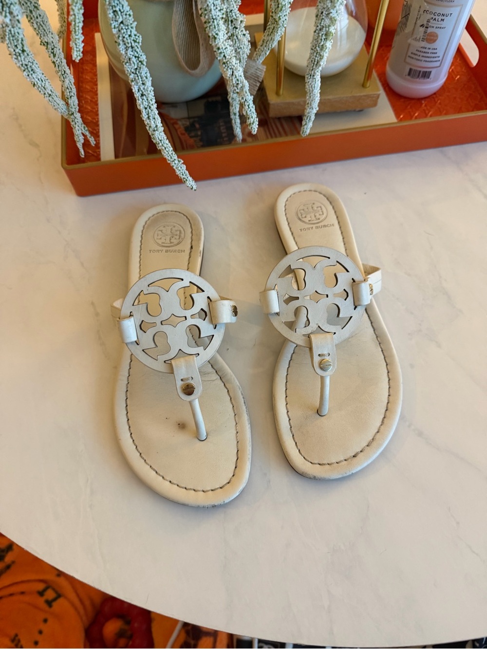Tory Burch White Miller Logo Thong Sandals